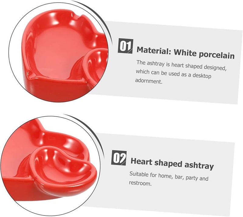 منفضة سجائر خزفية على شكل قلب، محمولة وسهلة التنظيف، بتصميم أحمر للحب للمنزل والمكتب والبار - Image 4